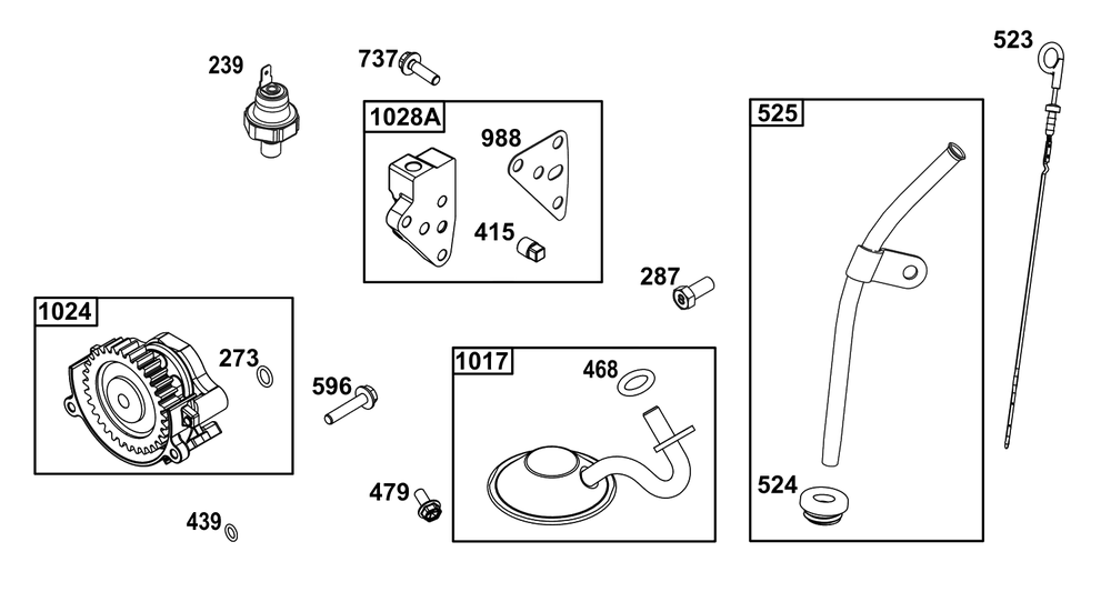 Lubrication Group Diagram and Parts List for 305445-3214-G1  Briggs and Stratton Engine